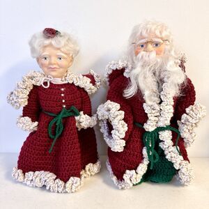 Set Of Santa Mr And Mrs. Claus Standing Christmas Doll Decorations Crochet‎